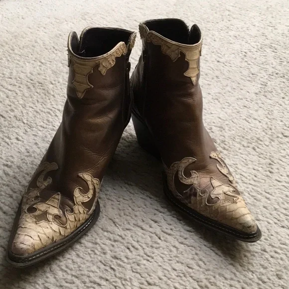 DJP/BRONZE METALLIC & TANw SNAKESKIN ANKLE BOOTS - Picture 5 of 8